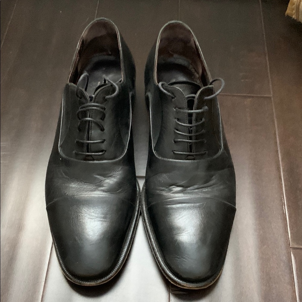 Bruno Magli Black Leather Cap-Toe Oxfords